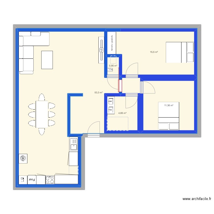 Doum isolation. Plan de 5 pièces et 131 m2