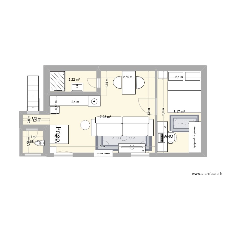 appartement. Plan de 4 pièces et 29 m2