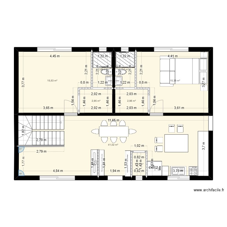 maison 2. Plan de 8 pièces et 84 m2