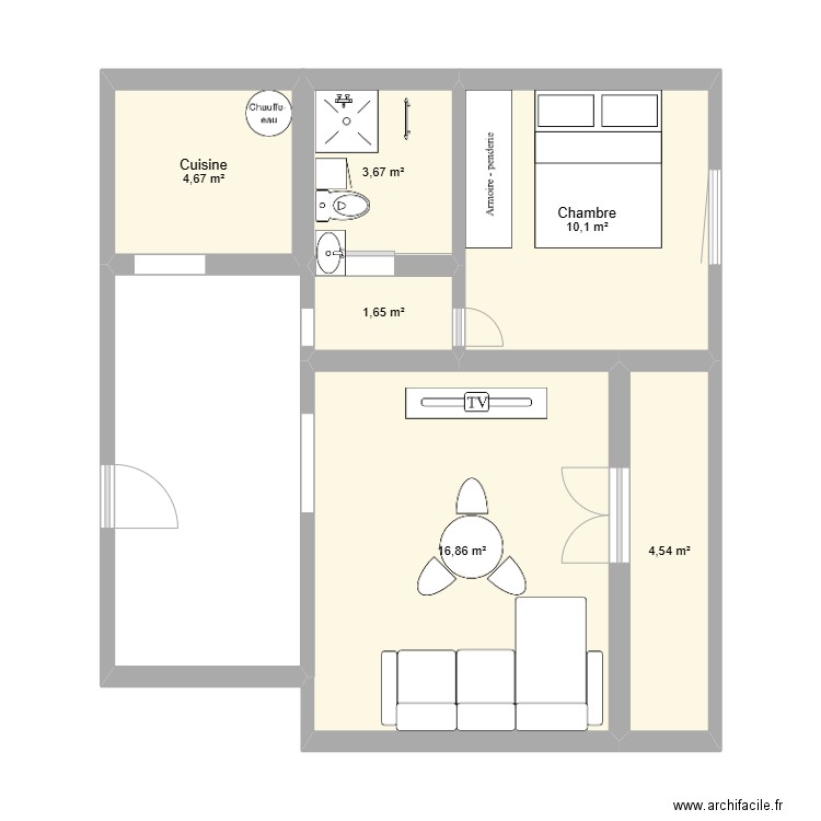 appart type. Plan de 6 pièces et 42 m2