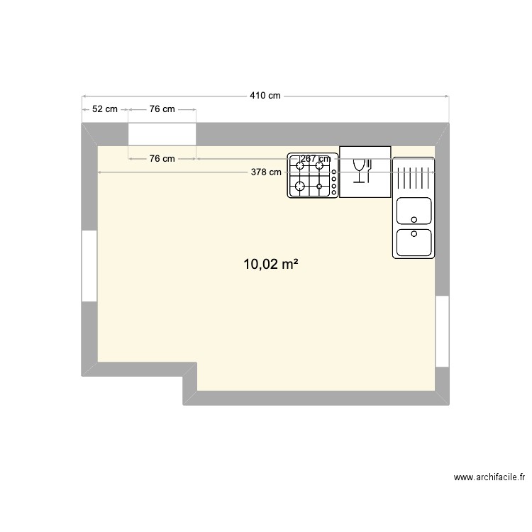 Cuisine. Plan de 1 pièce et 10 m2