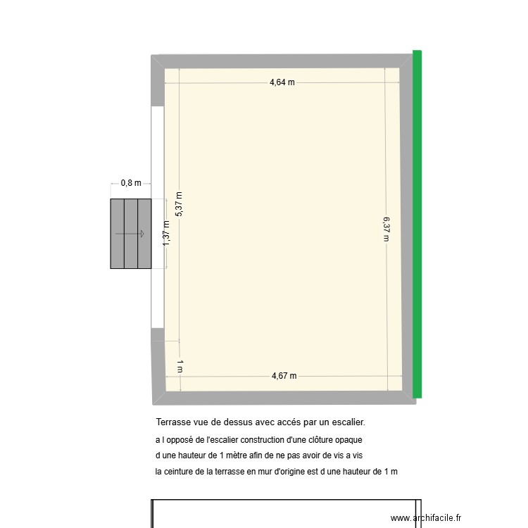 terrasse vue de dessus. Plan de 2 pièces et 58 m2