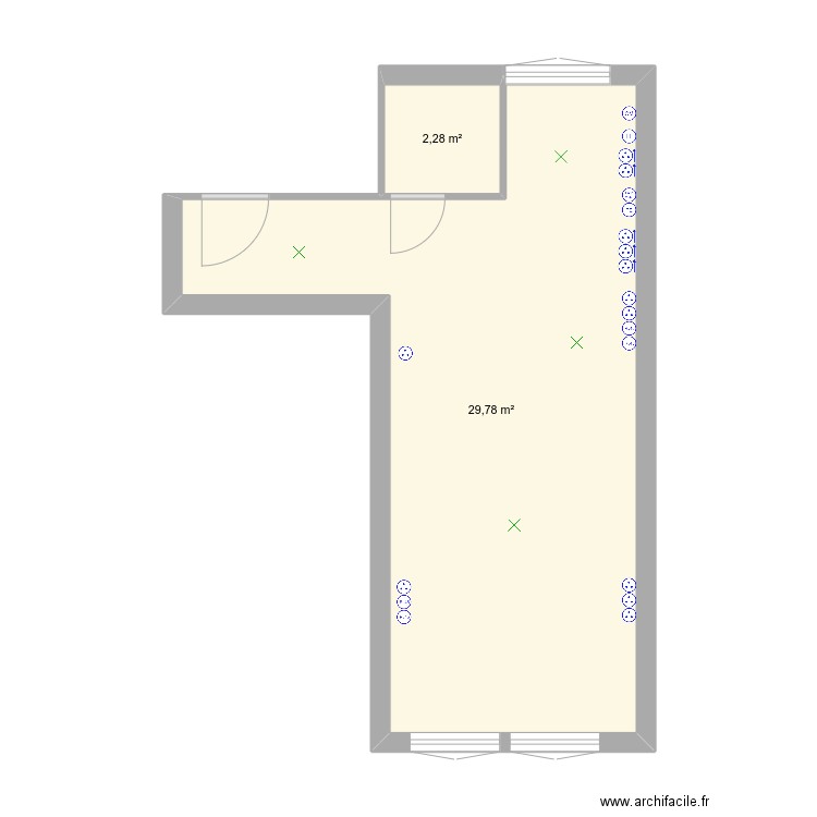 studio. Plan de 2 pièces et 32 m2