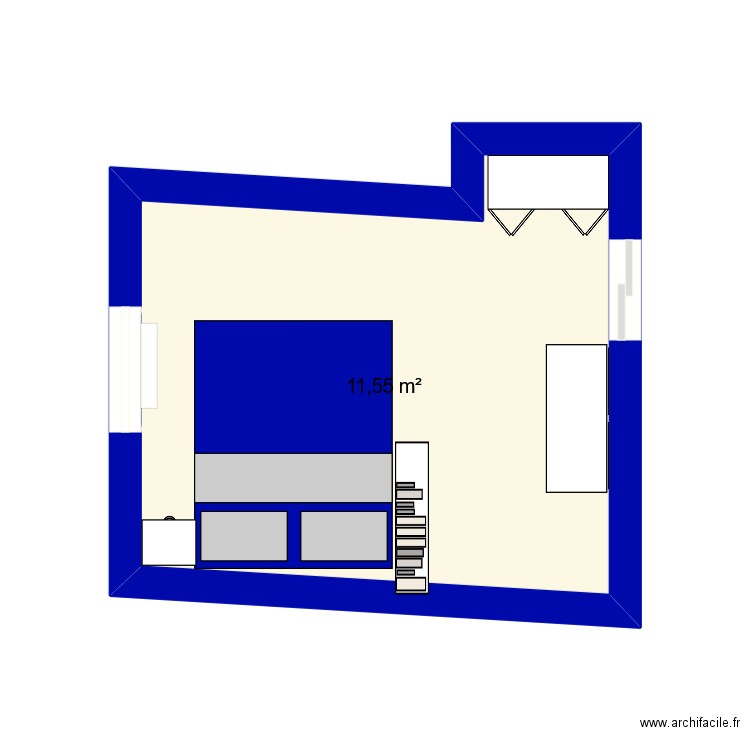 chambre. Plan de 1 pièce et 12 m2