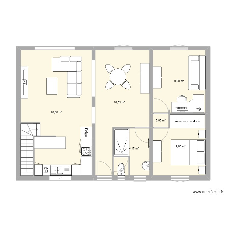 maison 1. Plan de 6 pièces et 67 m2