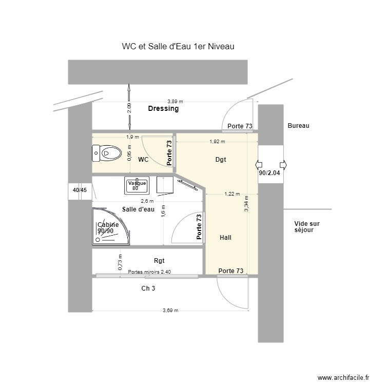 WC Salle d'eau 1er Niveau.. Plan de 1 pièce et 7 m2