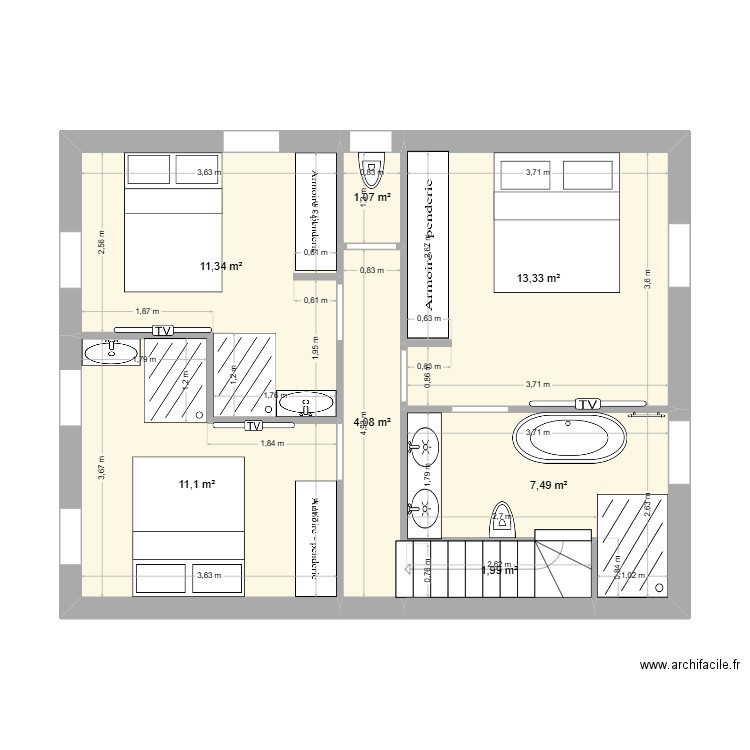 noel erika étage 2 esquisse 2. Plan de 7 pièces et 50 m2