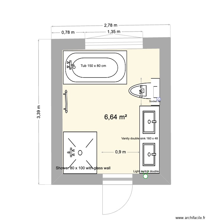 Bathroom_option 5. Plan de 1 pièce et 7 m2