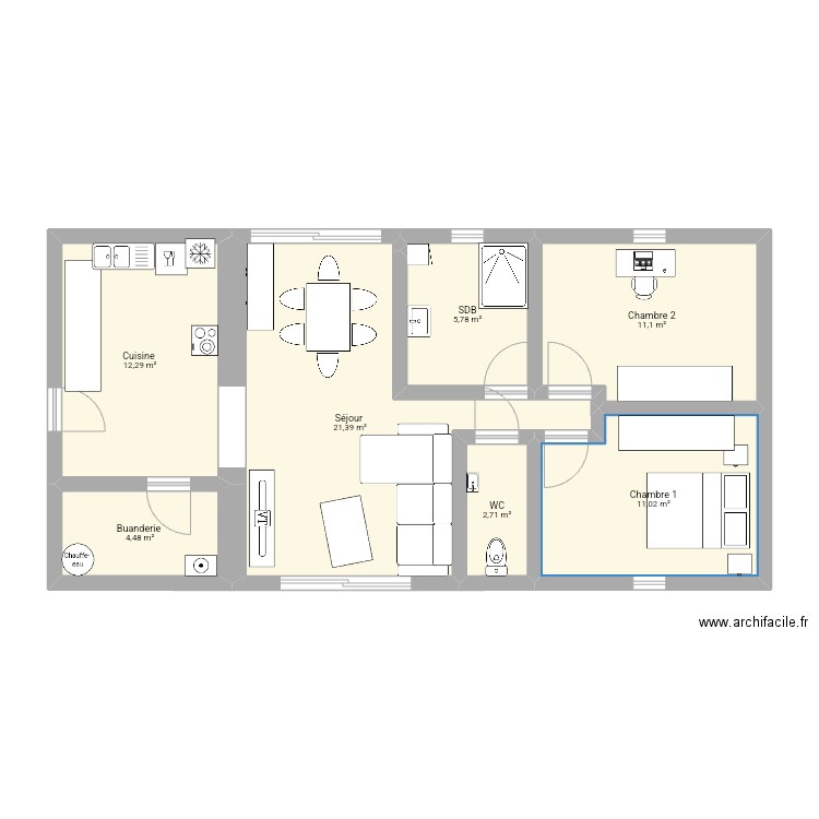 Etable bis. Plan de 7 pièces et 69 m2