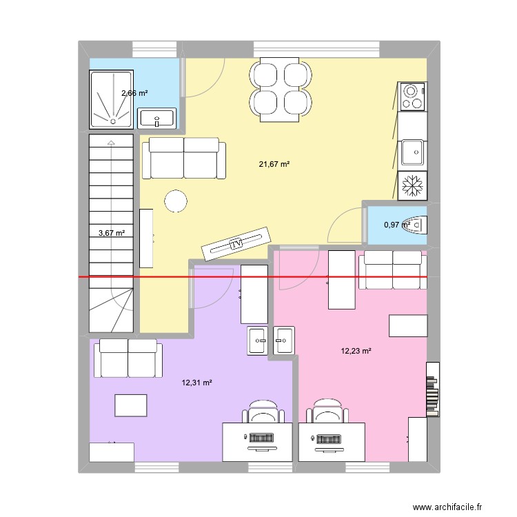 Etage 2 Moon. Plan de 6 pièces et 54 m2