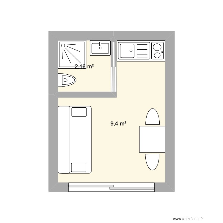 studio garage. Plan de 2 pièces et 12 m2