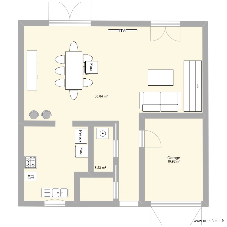 maison. Plan de 3 pièces et 66 m2