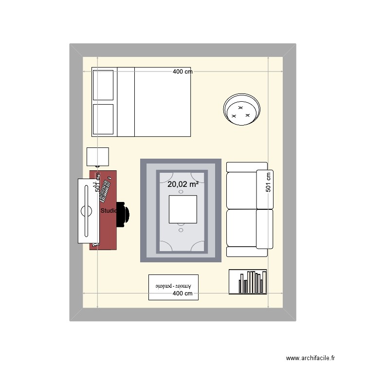 studio Profondeville. Plan de 1 pièce et 20 m2