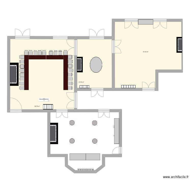 RDC Château Tables Galette. Plan de 3 pièces et 135 m2