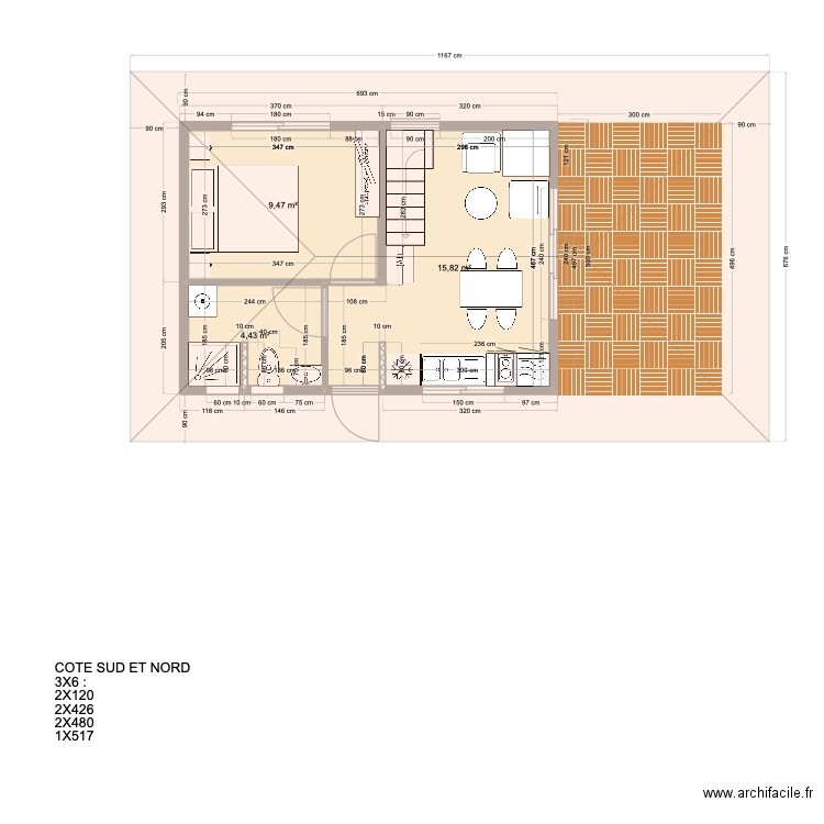 bungalow 1 chambre Pae Miti 4. Plan de 3 pièces et 30 m2