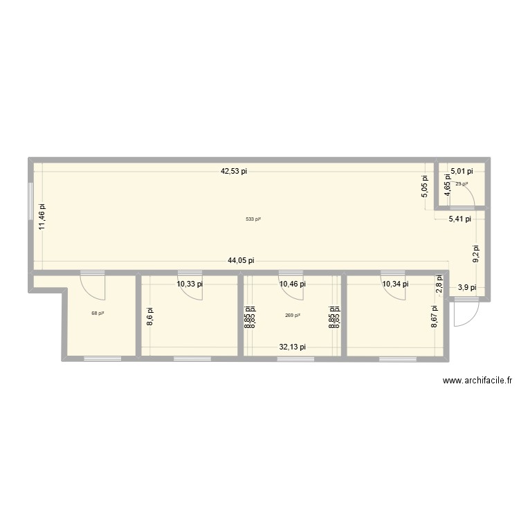 bureau usin B. Plan de 4 pièces et 83 m2