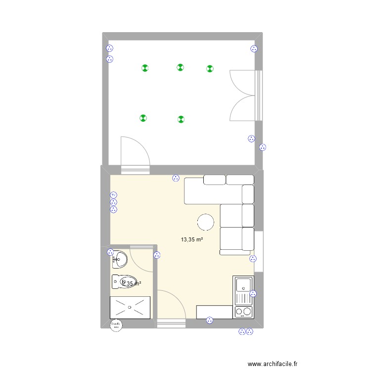 Studio . Plan de 2 pièces et 16 m2