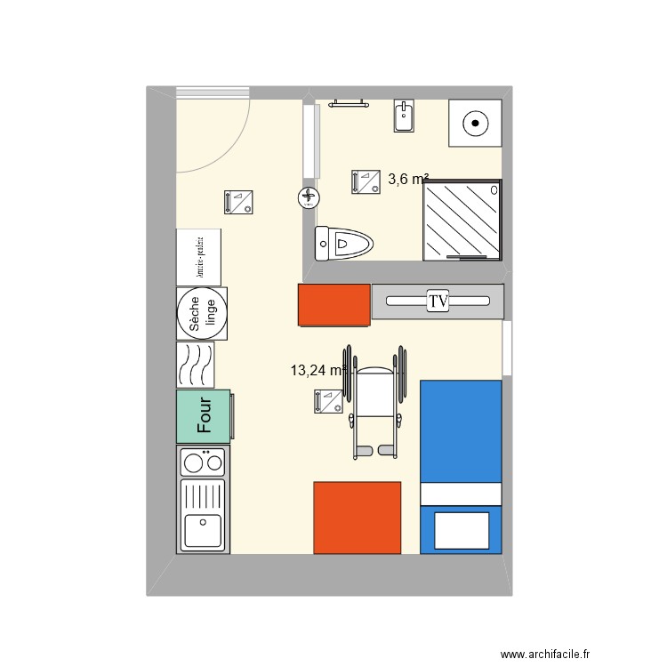 Plan pour personne en situation handicap  CORRIGER. Plan de 2 pièces et 17 m2