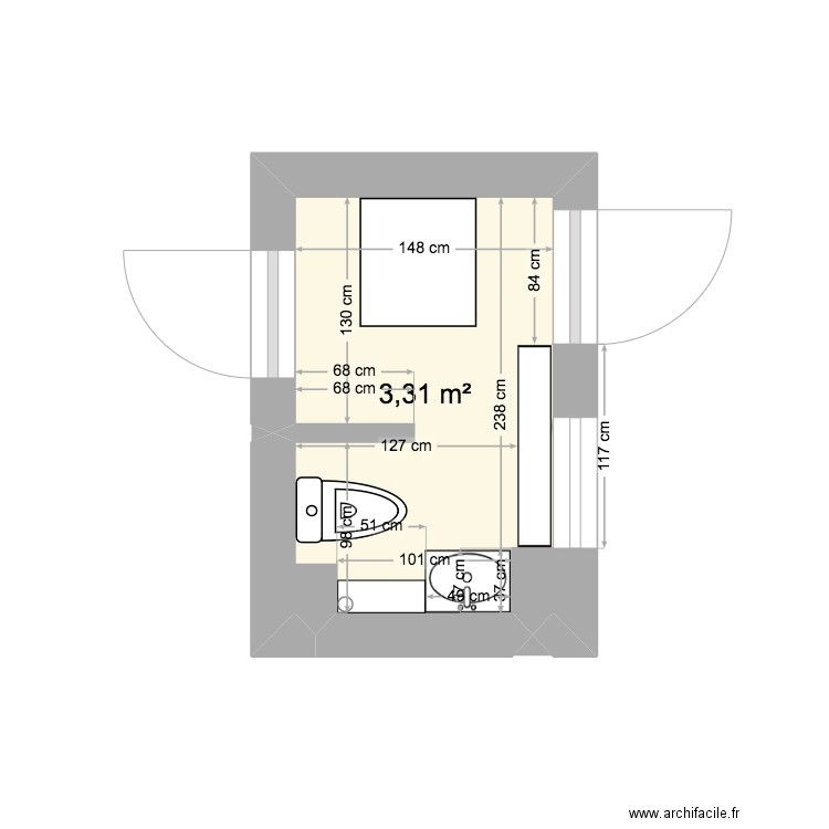 bureau mirjana. Plan de 1 pièce et 3 m2