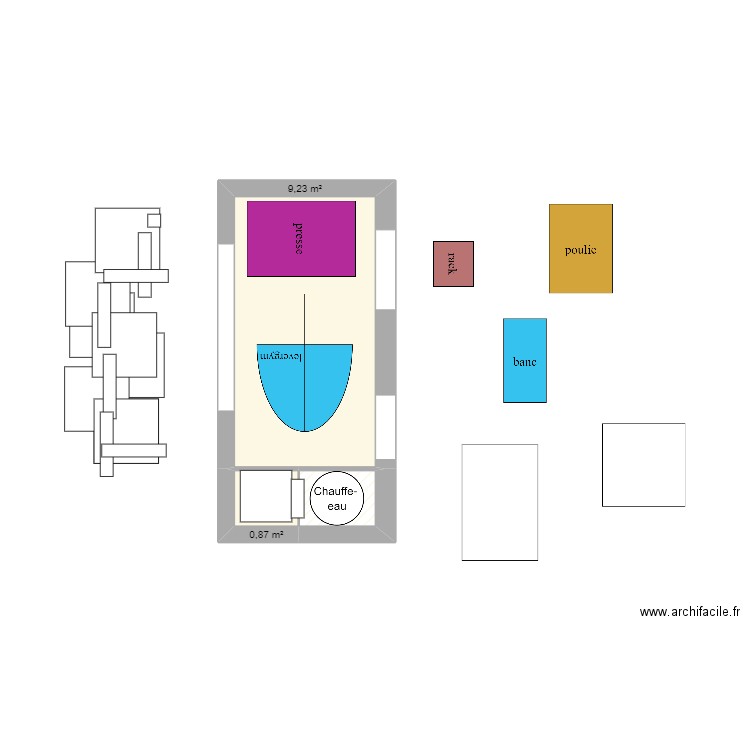 muscu. Plan de 3 pièces et 11 m2