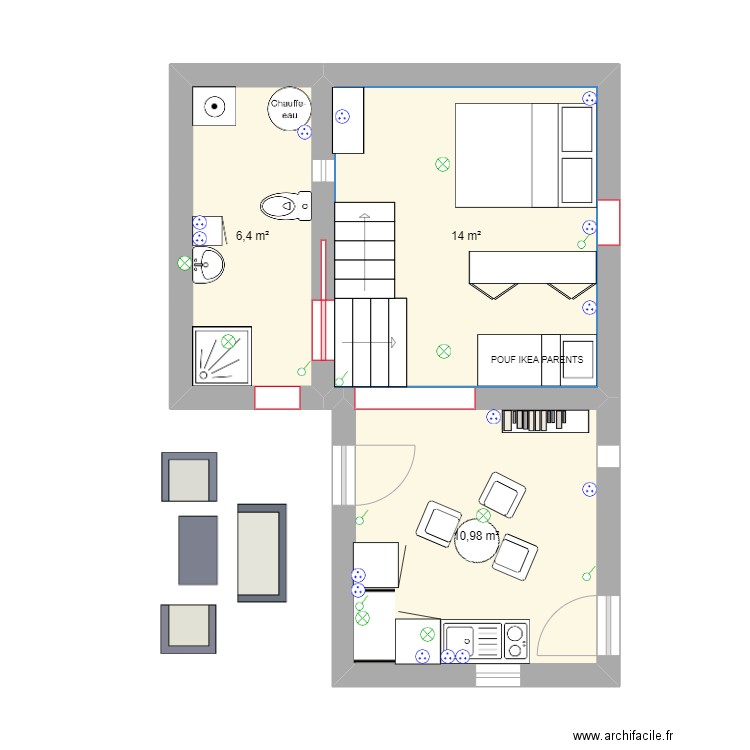 Projet de fou  wc ELEC . Plan de 3 pièces et 31 m2