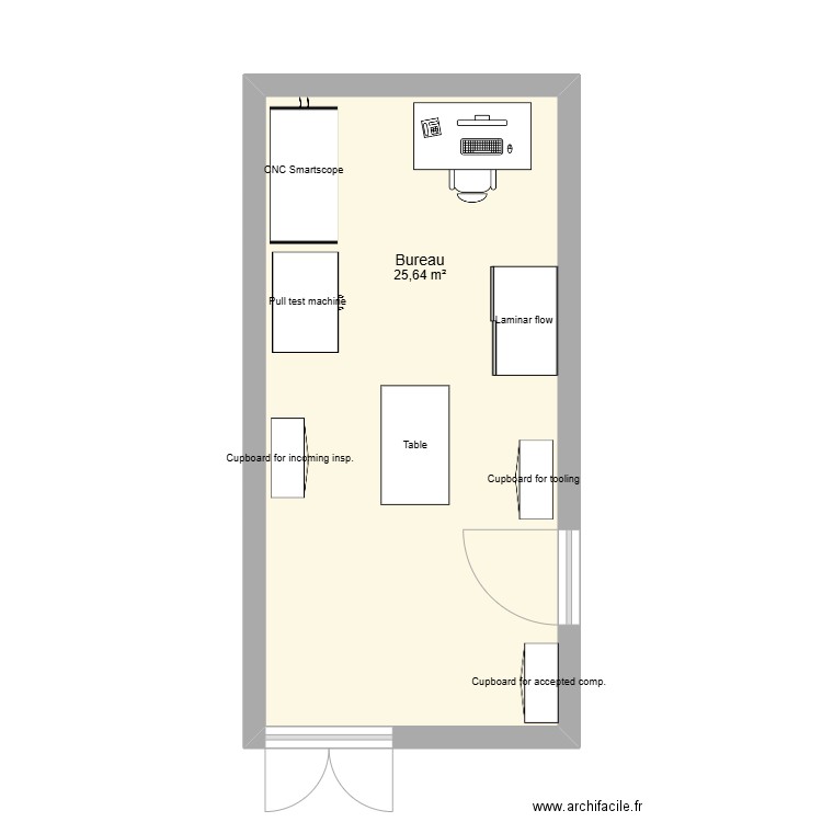 Aménagement Incoming Inspection. Plan de 1 pièce et 26 m2