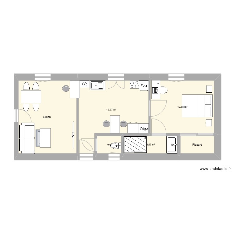 2TNE Allan Sirdey. Plan de 6 pièces et 52 m2