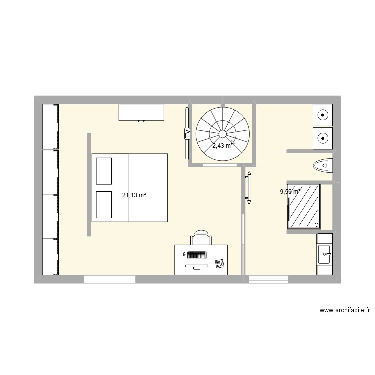 CHAMBRE. Plan de 3 pièces et 33 m2