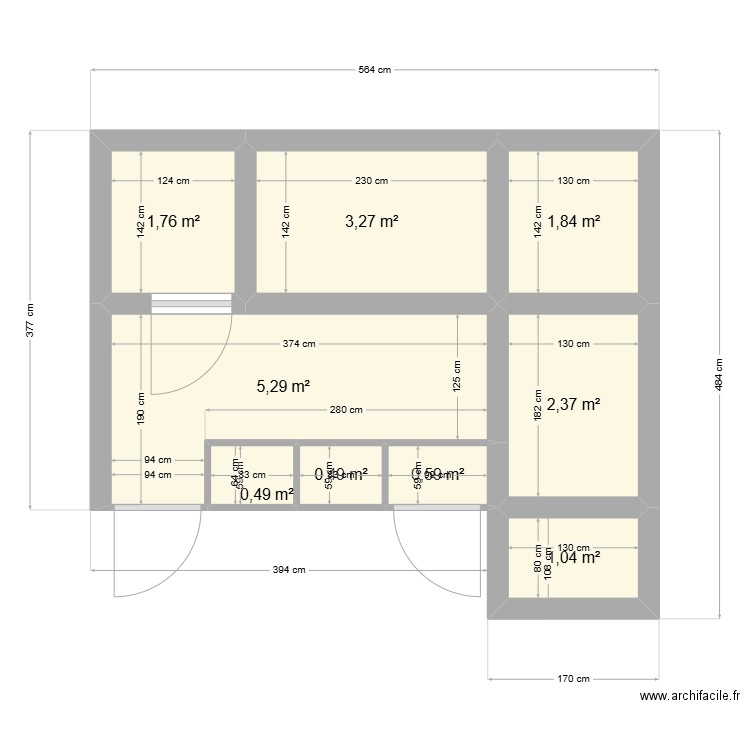 Livron Réaménagement dressing buanderie. Plan de 9 pièces et 17 m2