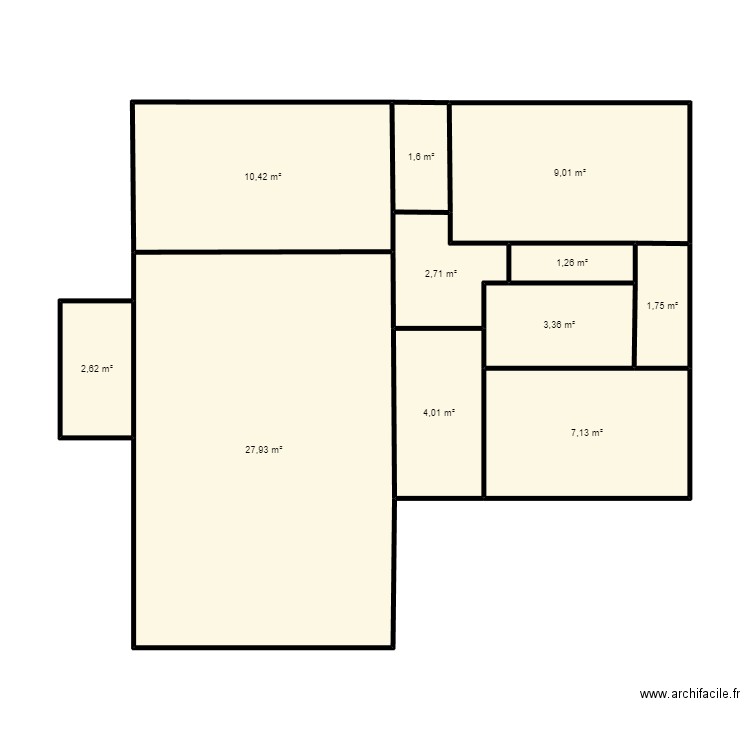 Appart. Plan de 11 pièces et 72 m2