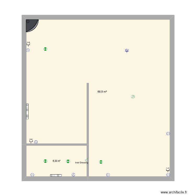 Loti. Plan de 2 pièces et 75 m2