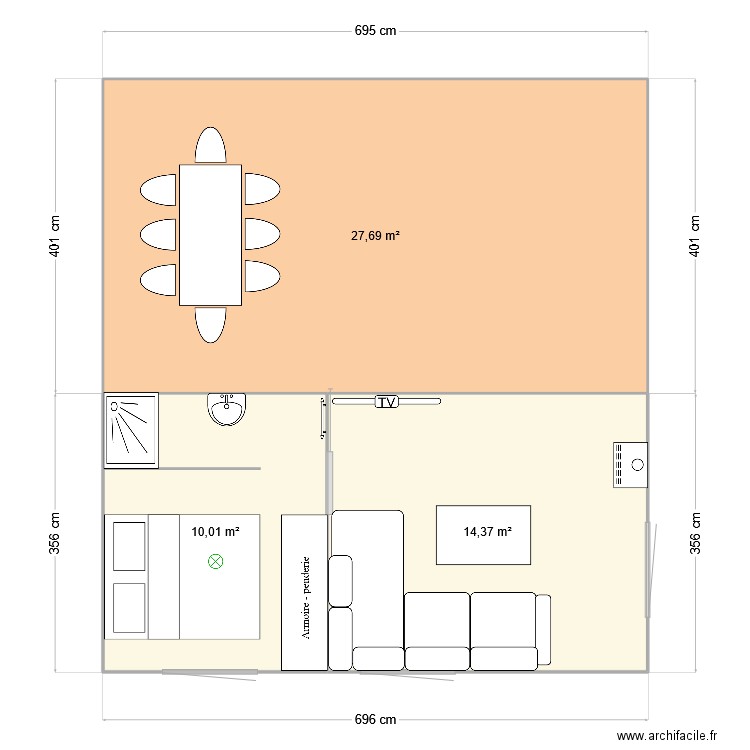 mobilhome 2. Plan de 3 pièces et 52 m2