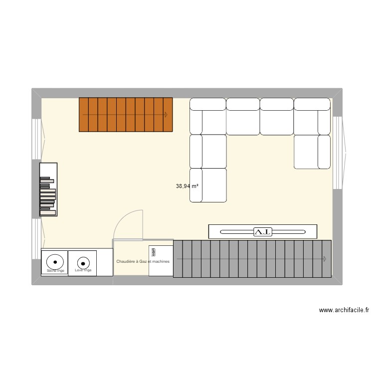 REZ DE CHAUSSEE. Plan de 1 pièce et 39 m2