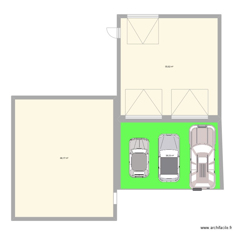 garage. Plan de 3 pièces et 162 m2