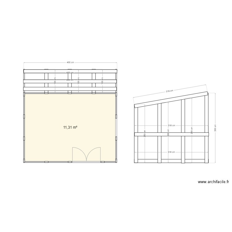 cabane. Plan de 1 pièce et 11 m2