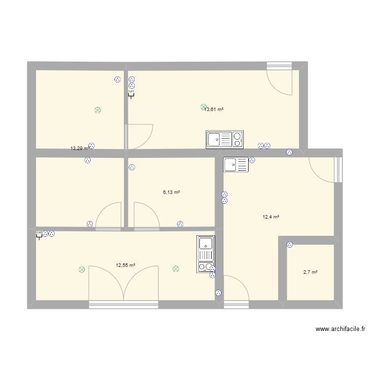 picine . Plan de 6 pièces et 61 m2