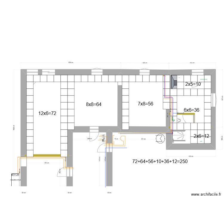 carrelage. Plan de 3 pièces et 81 m2