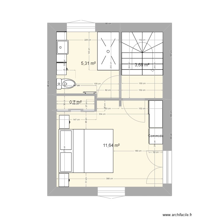 20240706 Cozette 1er etage Prop Linda. Plan de 4 pièces et 21 m2