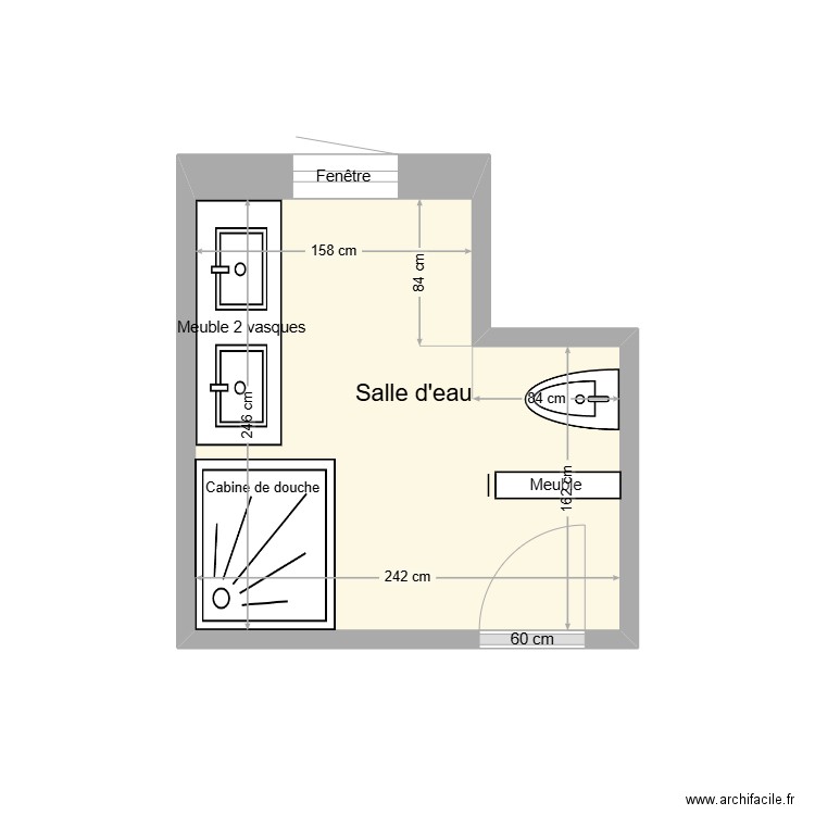 LOUIS Salle de bain existant. Plan de 1 pièce et 5 m2