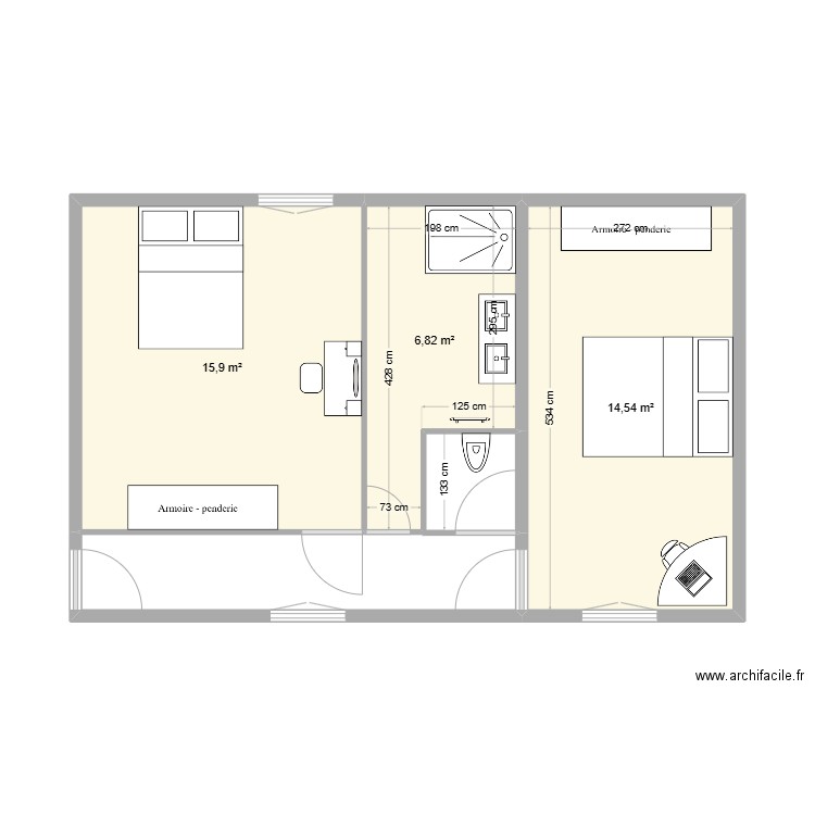 maison de thurins étage. Plan de 3 pièces et 37 m2