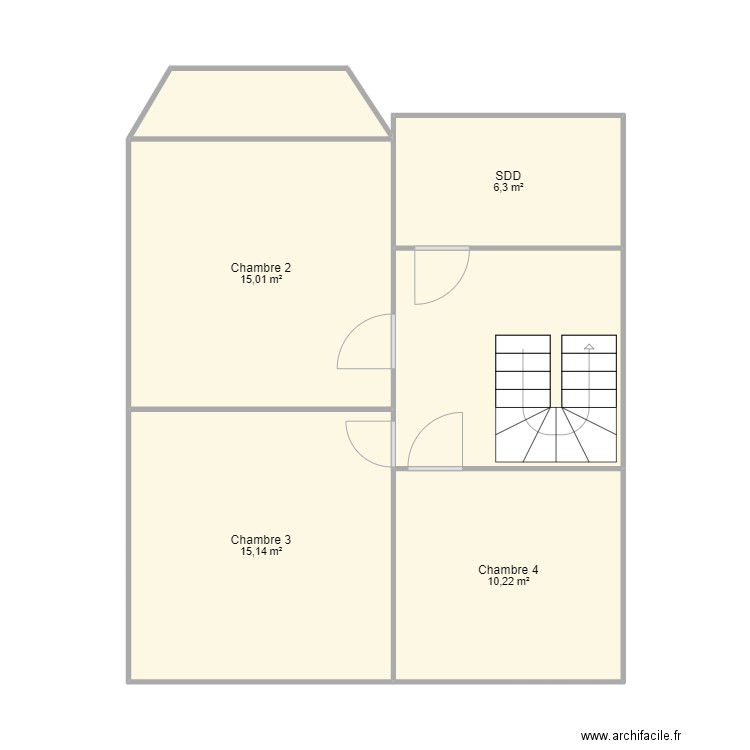 Plan Teinturerie - Etage 1. Plan de 6 pièces et 60 m2