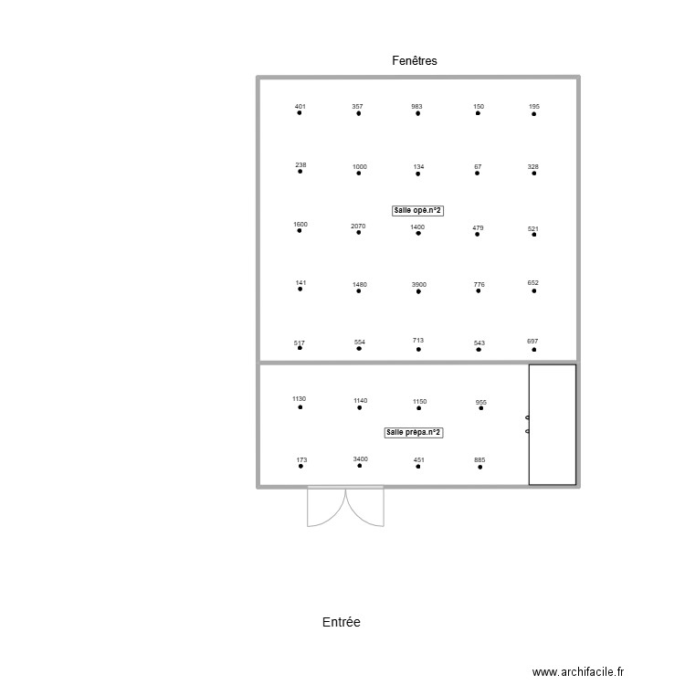 Salle n°2. Plan de 2 pièces et 44 m2