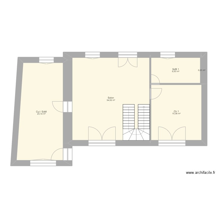 Clos Franc RdC. Plan de 5 pièces et 80 m2