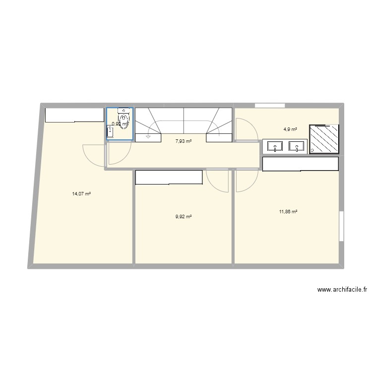 V5_Etage . Plan de 6 pièces et 50 m2