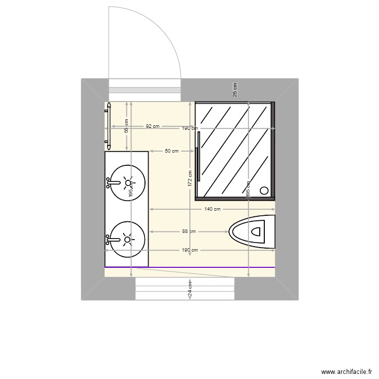 Sdb Lincent. Plan de 1 pièce et 4 m2