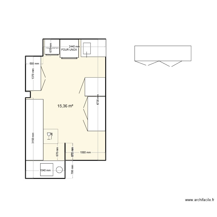 RODRIZO. Plan de 1 pièce et 15 m2