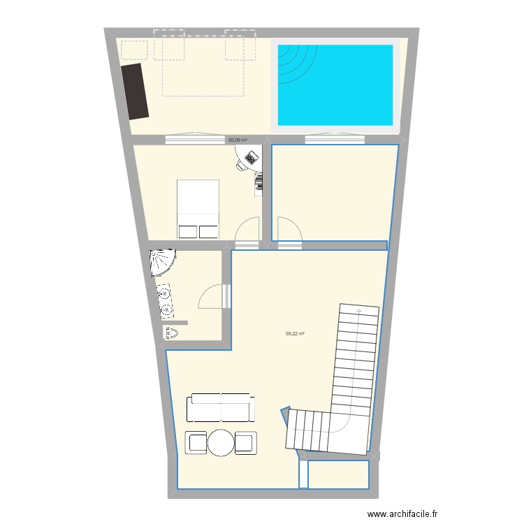 etage 1. Plan de 2 pièces et 109 m2