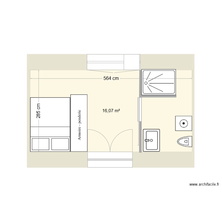 chambre son. Plan de 1 pièce et 16 m2