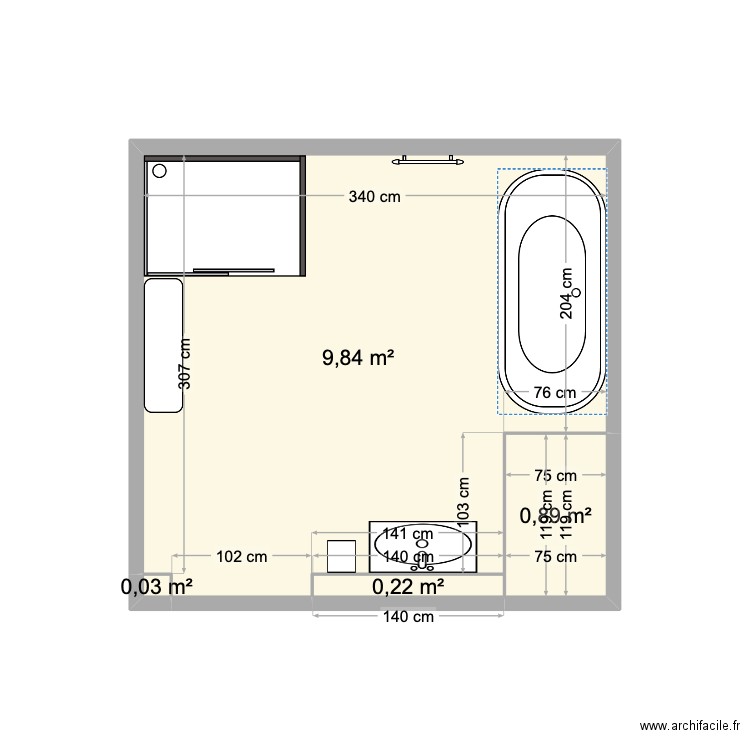 Salle de Bain 2. Plan de 4 pièces et 11 m2