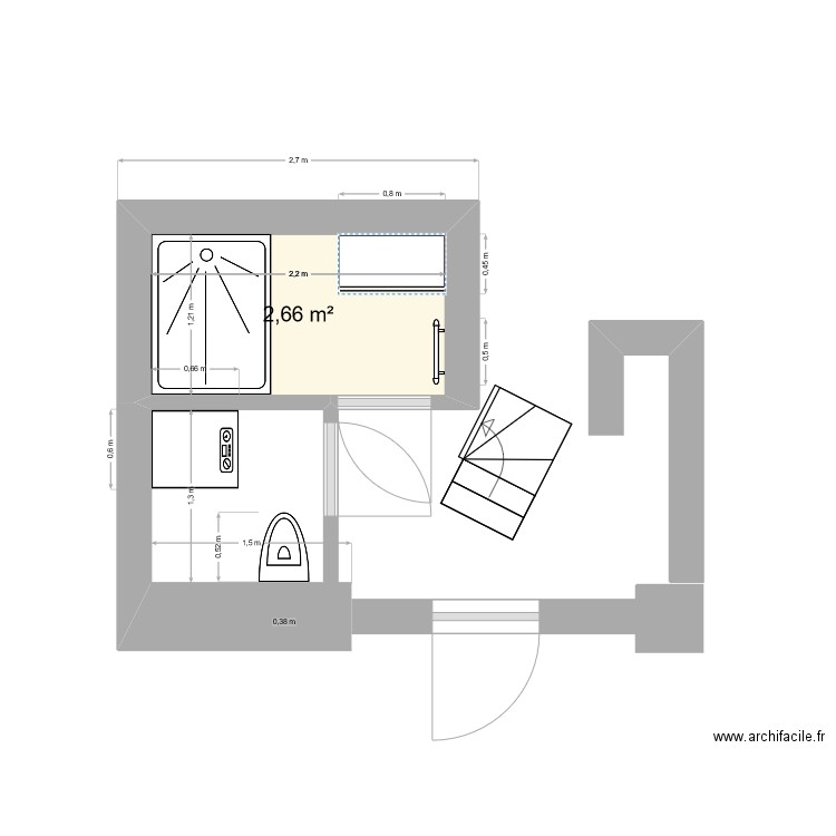 sdb sous sol. Plan de 1 pièce et 3 m2